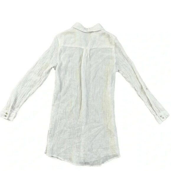 TAHARI Size S 100% Linen TunicShirt Button Front Roll Tab Sleeve Side Slit White - Picture 2 of 7